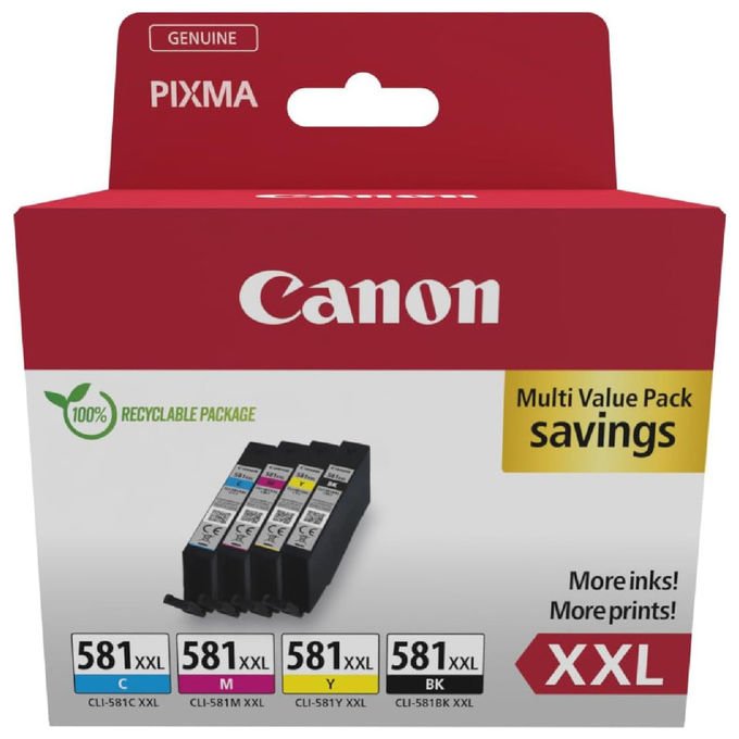 Canon Cartucce Inchiostro Originale Nero Ciano Magenta Giallo CLI-581 XXL Confezione 4 pz