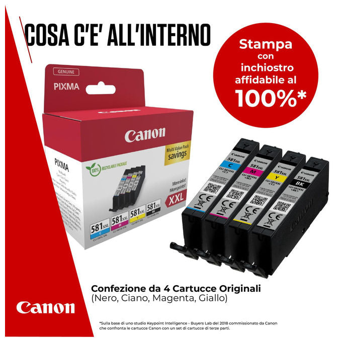 Canon Cartucce Inchiostro Originale Nero Ciano Magenta Giallo CLI-581 XXL Confezione 4 pz