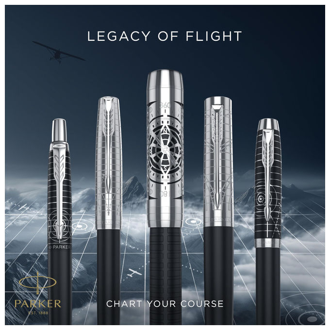 Parker Penna Stilografica IM Premium Collezione Legacy of Flight Rifiniture Cromate Pennino Fino