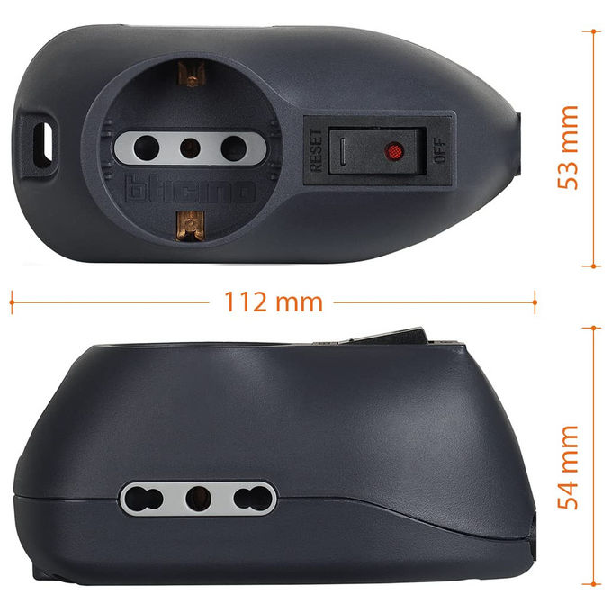 Bticino Ciabatta Multipresa Elettrica 9 Posti 1 Polivalente Schuko 2 Bivalenti Interruttore Cavo 1.5m Nero