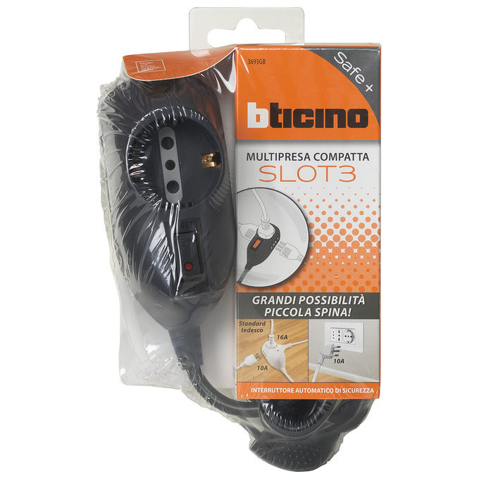 Bticino Ciabatta Multipresa Elettrica 9 Posti 1 Polivalente Schuko 2 Bivalenti Interruttore Cavo 1.5m Nero