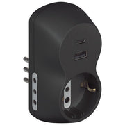 Bticino Adattatore Advance B3 Presa Schuko Tedesca USB A+C 2 Prese 10A 1500W Antracite