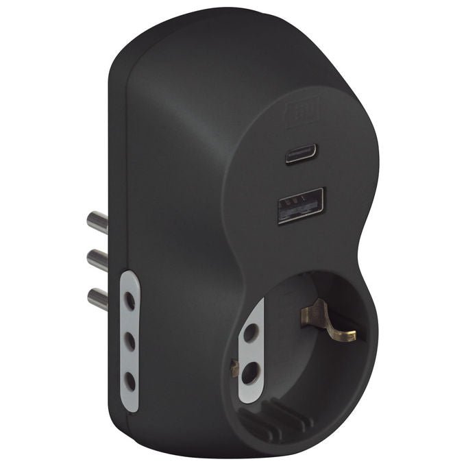 Bticino Adattatore Advance B3 Presa Schuko Tedesca USB A+C 2 Prese 10A 1500W Antracite