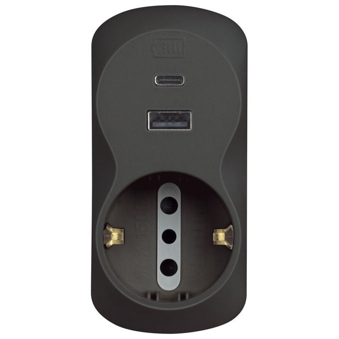Bticino Adattatore Advance B3 Presa Schuko Tedesca USB A+C 2 Prese 10A 1500W Antracite