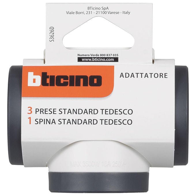 Bticino Adattatore Multipresa 3 Posti Standard Tedesco Schuko 16A 3500W Bianco Grigio