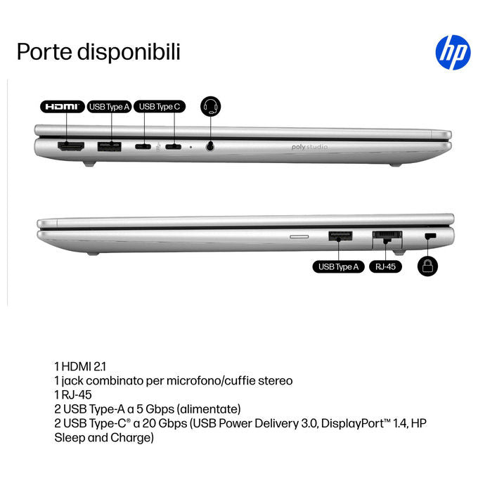 HP ProBook 4 G1i Notebook Ai Pc 14 Pollici Intel Core Ultra 5 225U 16 Gb Ram 512 Gb Ssd Argento Windows 11 Pro