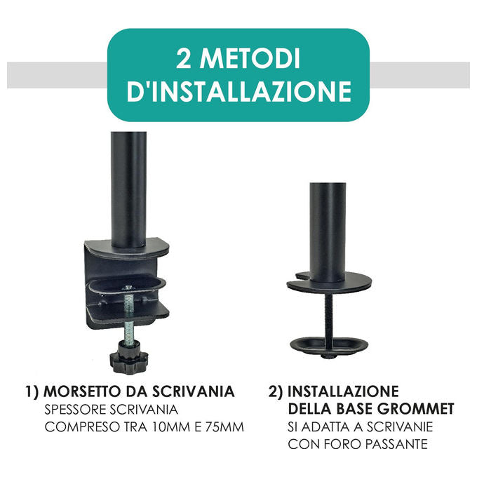 Overmust Braccio Doppio Monitor 13-32 Pollici Regolabile 10 Kg per Braccio