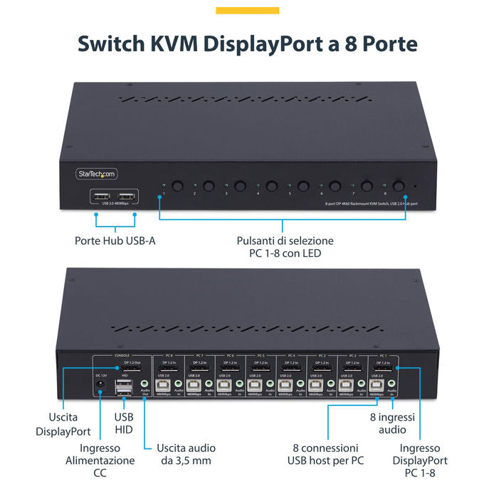 Startech.com Switch KVM DisplayPort 8 Porte 4K60Hz Kit Rack 1U Commutazione Rapida