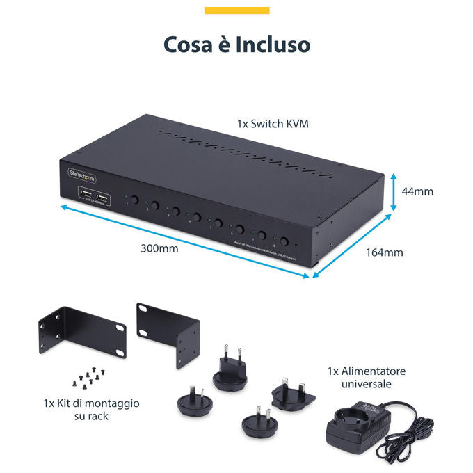 Startech.com Switch KVM DisplayPort 8 Porte 4K60Hz Kit Rack 1U Commutazione Rapida