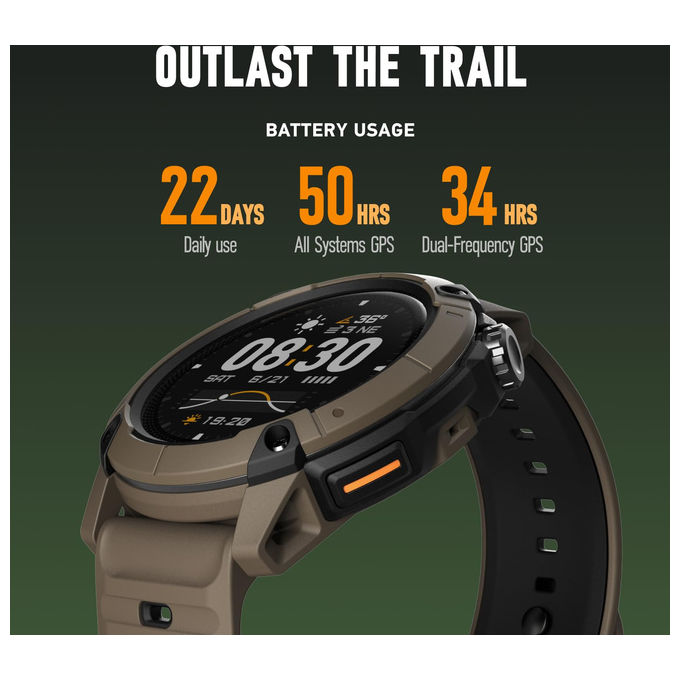 Coros Nomad Orologio GPS Sportivo Touchscreen MIP 1.3 22 Giorni Batteria Mappe Globali Marrone