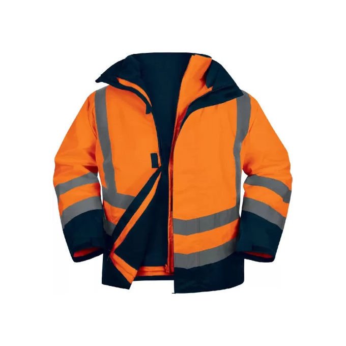 Delta Plus parka impermeabile 5 in 1 Optimum3, alta visibilita', uomo, arancio fluo e blu, EN ISO 20471 classe 3