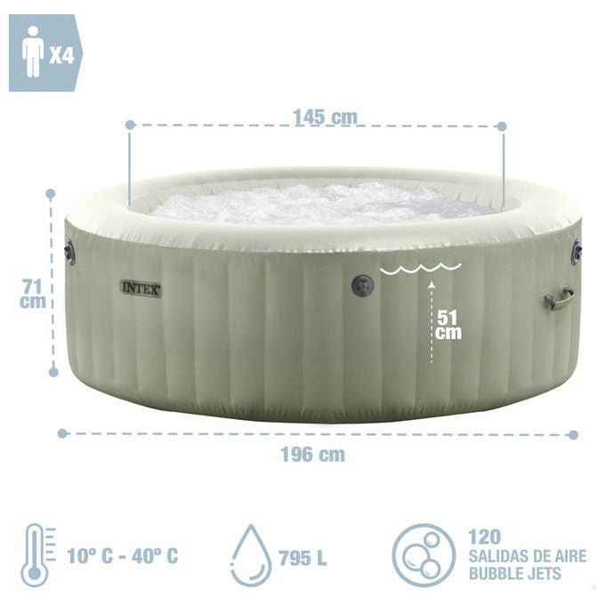 Intex 28426NP PureSpa Spa Gonfiabile Idromassaggio Rotonda 4 Posti 120 Getti 795 L 2200 W 196x71 cm colore Verde Oliva