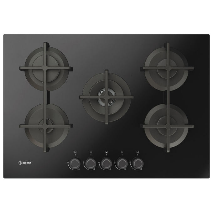 Indesit Piano Cottura a Gas 75 cm 5 Fuochi Vetro Nero
