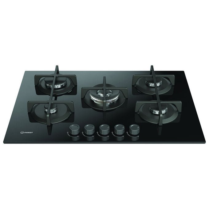 Indesit Piano Cottura a Gas 75 cm 5 Fuochi Vetro Nero