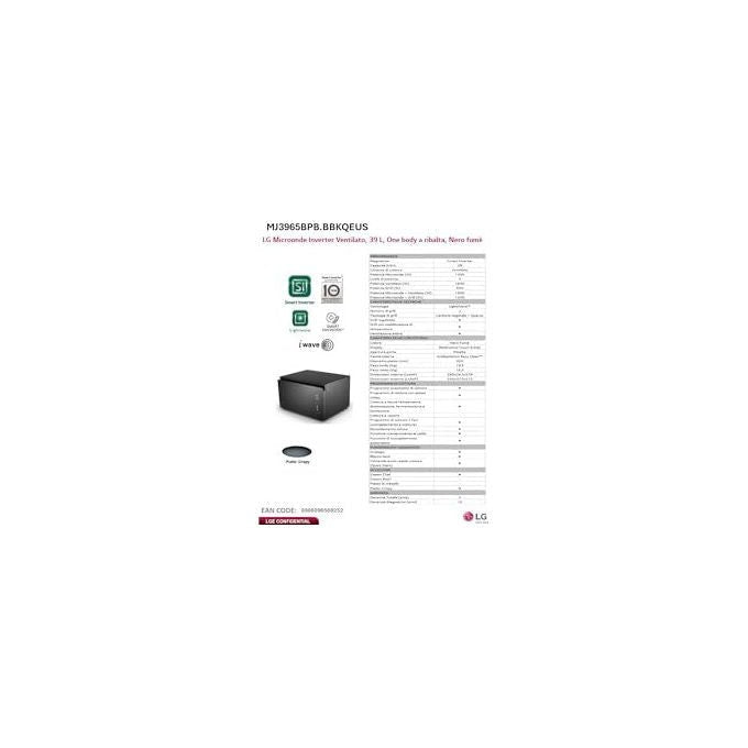 LG MJ3965BPB NeoChef Forno a Microonde Combinato con Grill 39 L 1100 W Smart Inverter Frittura Fermentazione Vapore colore Nero