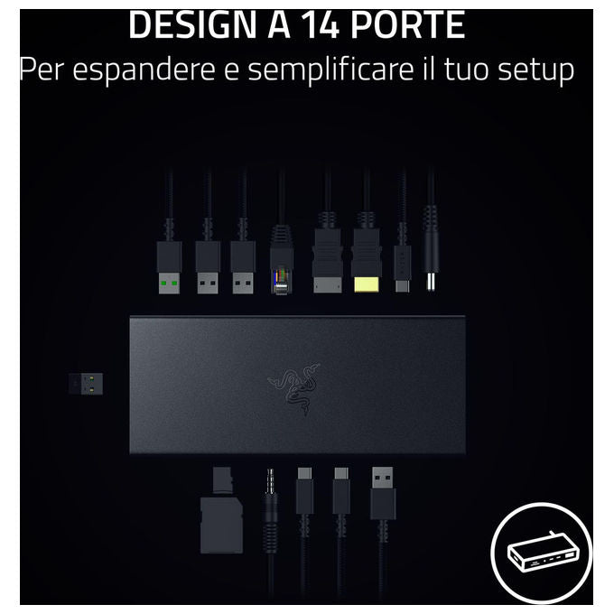 Razer Docking Station USB 4 Supporto doppio display 14 Porte USB-C USB-A HDMI DisplayPort Nero