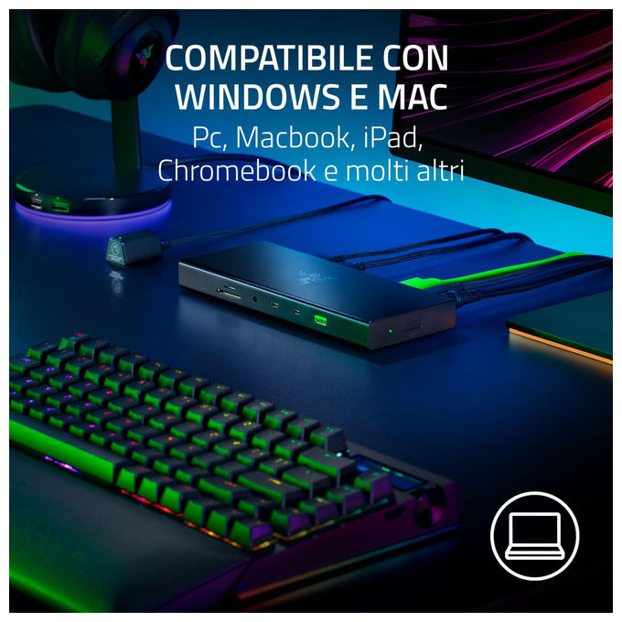 Razer Docking Station USB 4 Supporto doppio display 14 Porte USB-C USB-A HDMI DisplayPort Nero