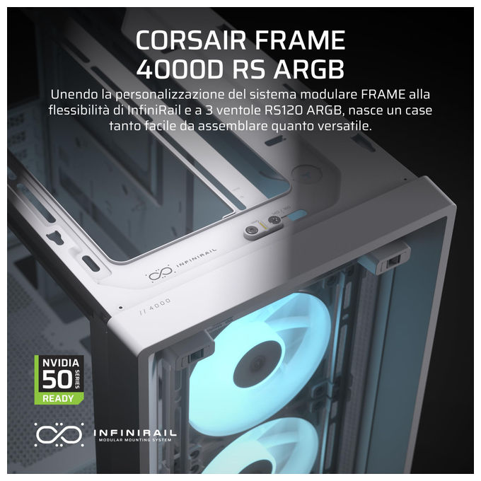 Corsair Case Midi-Tower ATX 4000D RS ARGB Bianco 3 Ventole RS ARGB per PC Gaming