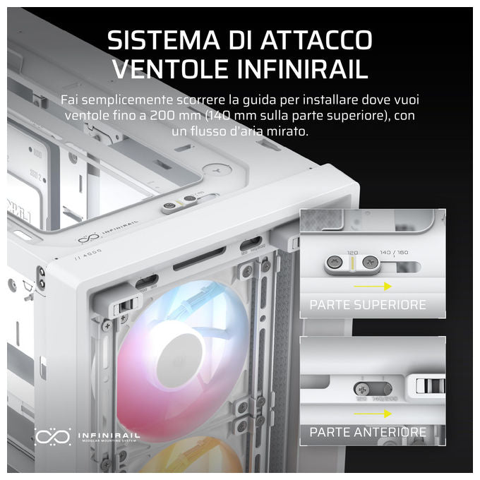 Corsair Case Midi-Tower ATX 4000D RS ARGB Bianco 3 Ventole RS ARGB per PC Gaming