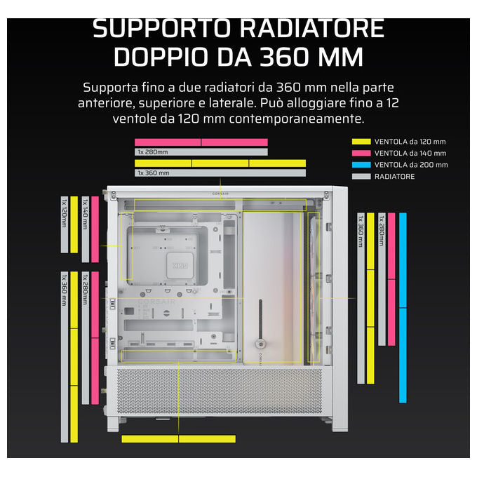 Corsair Case Midi-Tower ATX 4000D RS ARGB Bianco 3 Ventole RS ARGB per PC Gaming