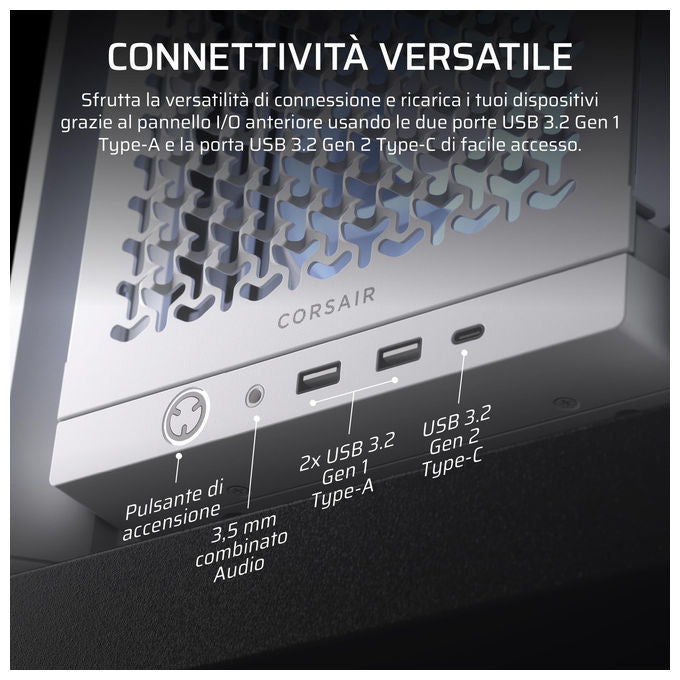 Corsair Case Midi-Tower ATX 4000D RS ARGB Bianco 3 Ventole RS ARGB per PC Gaming