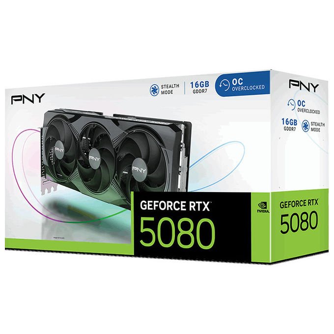 PNY Scheda Video Geforce RTX 5080 16 GB Gddr7 Overclocked Tripla Ventola
