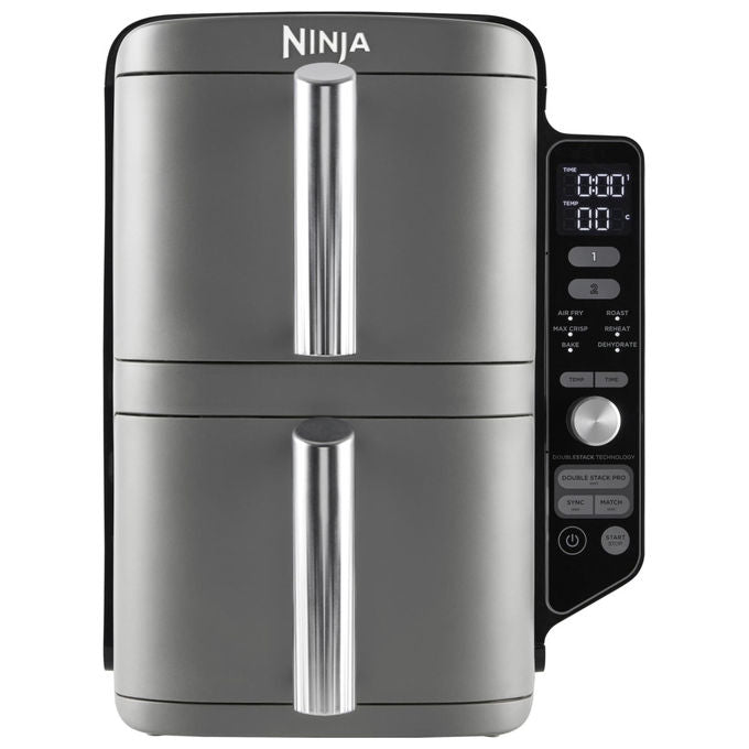 Ninja friggitrice ad aria Double Stack XL, 9.5L, doppio cassetto, 4 livelli di cottura, 6 funzioni, 2470W, 8 porzioni, grigio