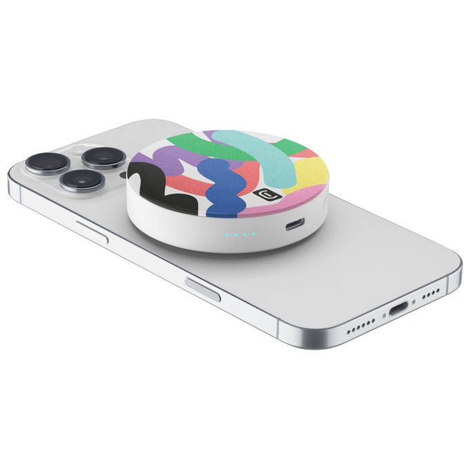 Cellularline Mag Vibe 3000, power bank MagSafe 3000 mAh, ricarica wireless 5W, porta USB-C 12W, compatibile iPhone, bianco