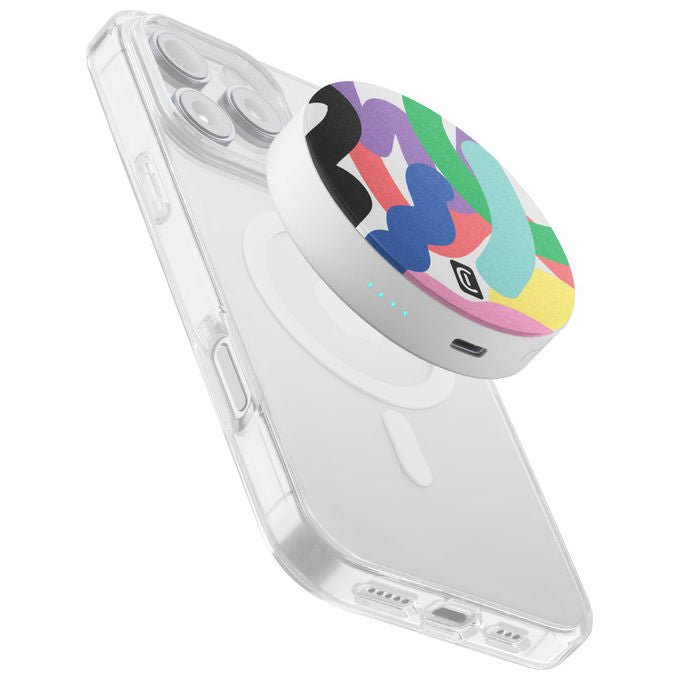Cellularline Mag Vibe 3000, power bank MagSafe 3000 mAh, ricarica wireless 5W, porta USB-C 12W, compatibile iPhone, bianco