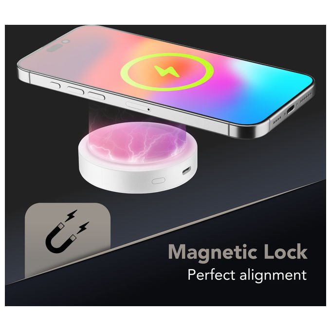 Cellularline Mag Vibe 3000, power bank MagSafe 3000 mAh, ricarica wireless 5W, porta USB-C 12W, compatibile iPhone, bianco