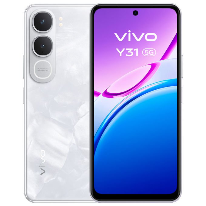 Vivo Y31 5G smartphone, Snapdragon 4 Gen 2, 6 GB RAM, 512 GB, display 6.72'' 120 Hz, batteria 6500 mAh, IP68 IP69, bianco