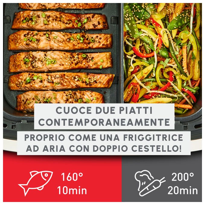 Moulinex Dual Easy Fry Flex EZ922DF0, friggitrice ad aria, 9 L, doppia zona, divisore FlexCook rimovibile, 2700 W, nera