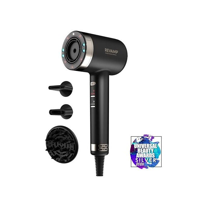 Revamp asciugacapelli Tri-Care DR-7250-EU, ionico a infrarossi, luce rossa e blu, 3 accessori magnetici, 1600W, silenzioso