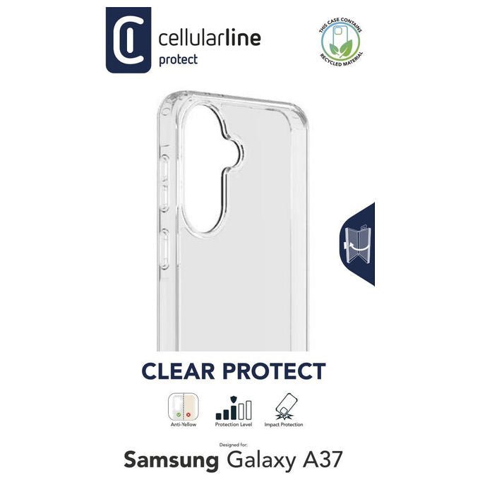 Cellularline cover trasparente Samsung Galaxy A37, custodia rigida con bordi in gomma, antiurto, antibatterica, military test