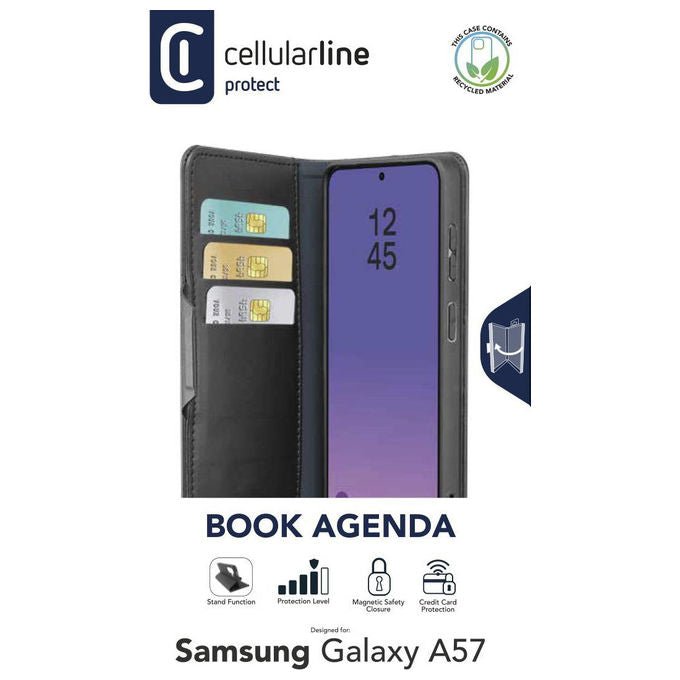 Cellularline custodia a libro Samsung Galaxy A57, ecopelle, chiusura magnetica, protezione RFID NFC, funzione stand, nero
