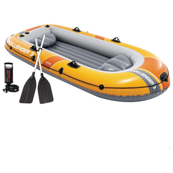 Intex Challenger 3 canotto gonfiabile, 3 posti, 295x137x43 cm, PVC resistente, remi alluminio, pompa, 320 kg