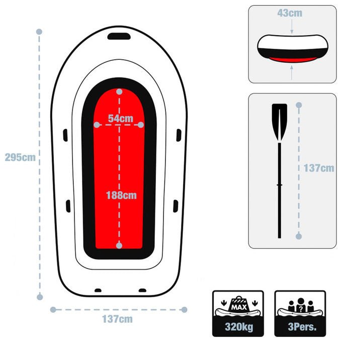 Intex Challenger 3 canotto gonfiabile, 3 posti, 295x137x43 cm, PVC resistente, remi alluminio, pompa, 320 kg