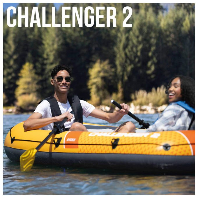 Intex canotto gonfiabile Challenger 2 posti, 236x114x41 cm, 200 kg, con remi e pompa, 3 camere d'aria