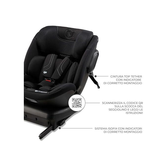 Kinderkraft KCXPED03BLK0000 Xpedition 3 Seggiolino Auto i-Size 40-150 cm 0-36 Kg Isofix 360° Reclinabile SPS+ H-Guard+ colore Nero