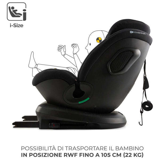 Kinderkraft KCXPED03BLK0000 Xpedition 3 Seggiolino Auto i-Size 40-150 cm 0-36 Kg Isofix 360° Reclinabile SPS+ H-Guard+ colore Nero