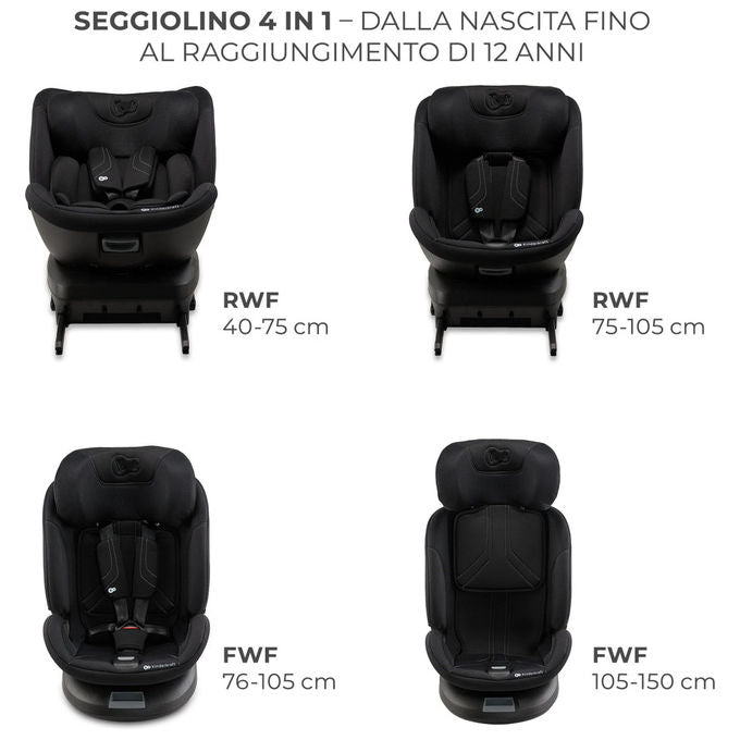 Kinderkraft KCXPED03BLK0000 Xpedition 3 Seggiolino Auto i-Size 40-150 cm 0-36 Kg Isofix 360° Reclinabile SPS+ H-Guard+ colore Nero