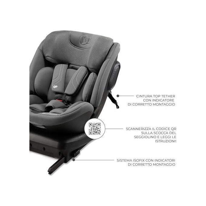 Kinderkraft Xpedition 3 i-Size seggiolino auto 40-150 cm, 0-36 kg, rotazione 360°, isofix, reclinabile 8 posizioni, grigio