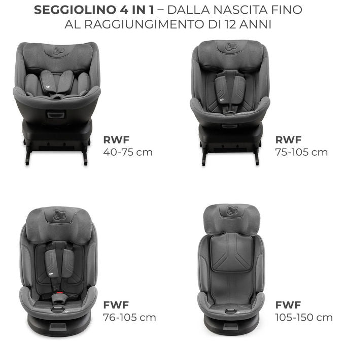 Kinderkraft Xpedition 3 i-Size seggiolino auto 40-150 cm, 0-36 kg, rotazione 360°, isofix, reclinabile 8 posizioni, grigio