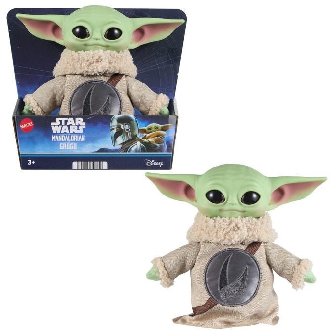 Mattel peluche Grogu Star Wars, testa in vinile, corpo morbido, ricamo sul petto, 15 cm, dai 3 anni