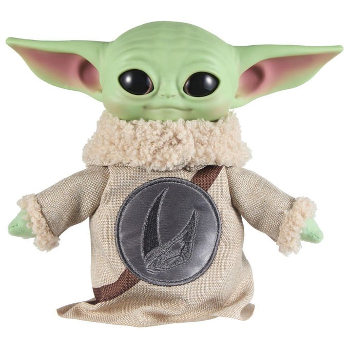 Mattel peluche Grogu Star Wars, testa in vinile, corpo morbido, ricamo sul petto, 15 cm, dai 3 anni