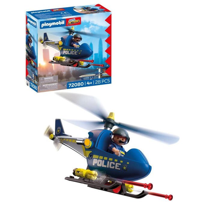 Playmobil elicottero della polizia 72080, City Action, rotori mobili, cannoni funzionanti, agente con casco, dai 4 anni