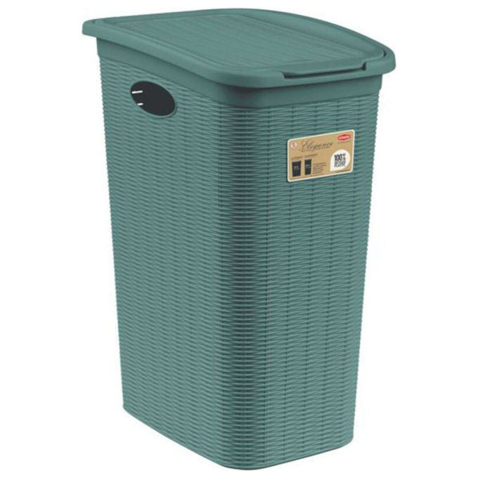 Stefanplast portabiancheria 36 litri con coperchio, verde te', impilabile, impugnature integrate, polipropilene riciclato