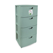 Stefanplast cassettiera slim 4 cassetti, te' verde, polipropilene riciclato, 4 ruote, 30x40x80 cm, gia' montata