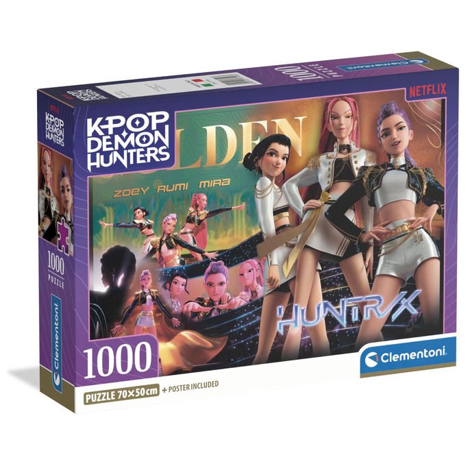 Clementoni puzzle 1000 pezzi K-pop Demon Hunters, compact, poster incluso, 70x50 cm, made in Italy, idea regalo