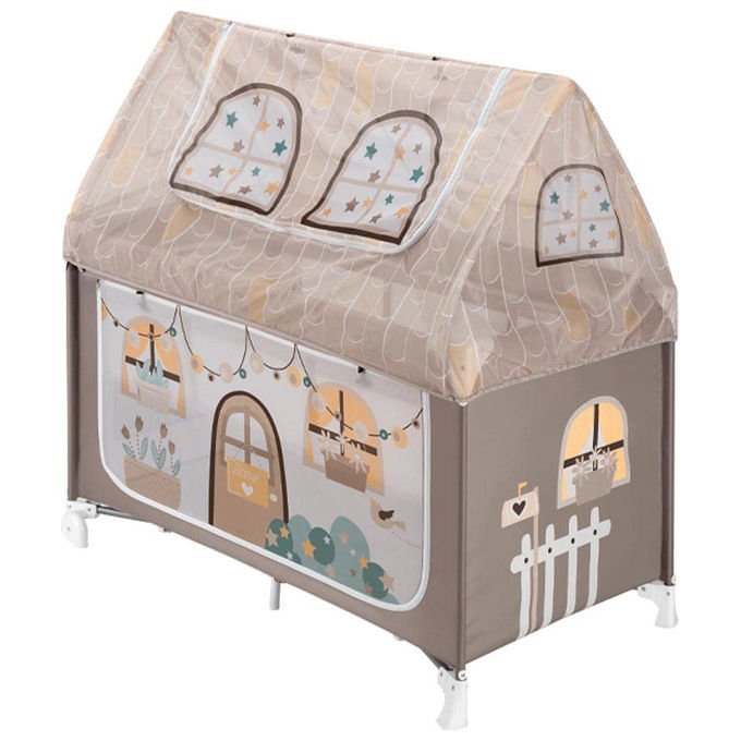 Cam lettino da campeggio Daily Dolci Sogni, 0-36 mesi, doppia altezza, 2 lati apribili, tettino con finestra, beige